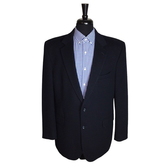 Jos A Bank Mens 44L 100% Camel Hair Black Two Button Sport Coat Blazer Jacket